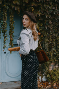 Pantalon Misha - long - velours côtelé - bleu marine pois