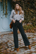 Pantalon Misha - long - velours côtelé - bleu marine pois