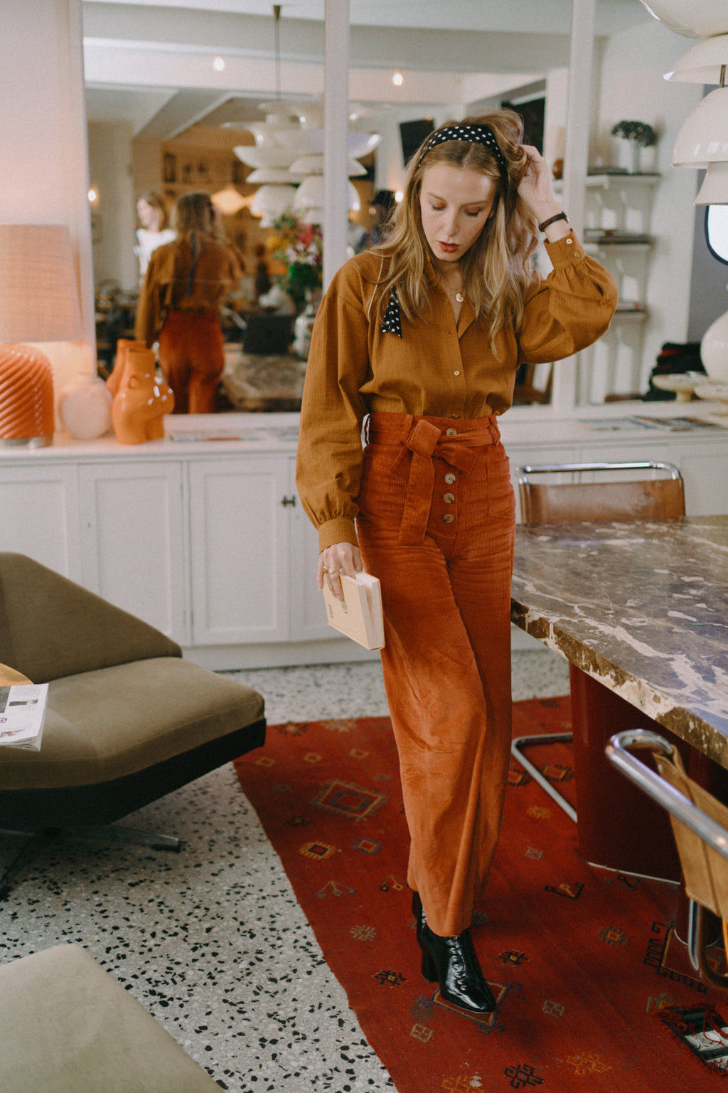 Pantalon Taille Haute Pantalon Fait En France Pantalon Ample Beige