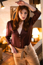 Blouse Tatiana - soie satin - made in France - bordeaux